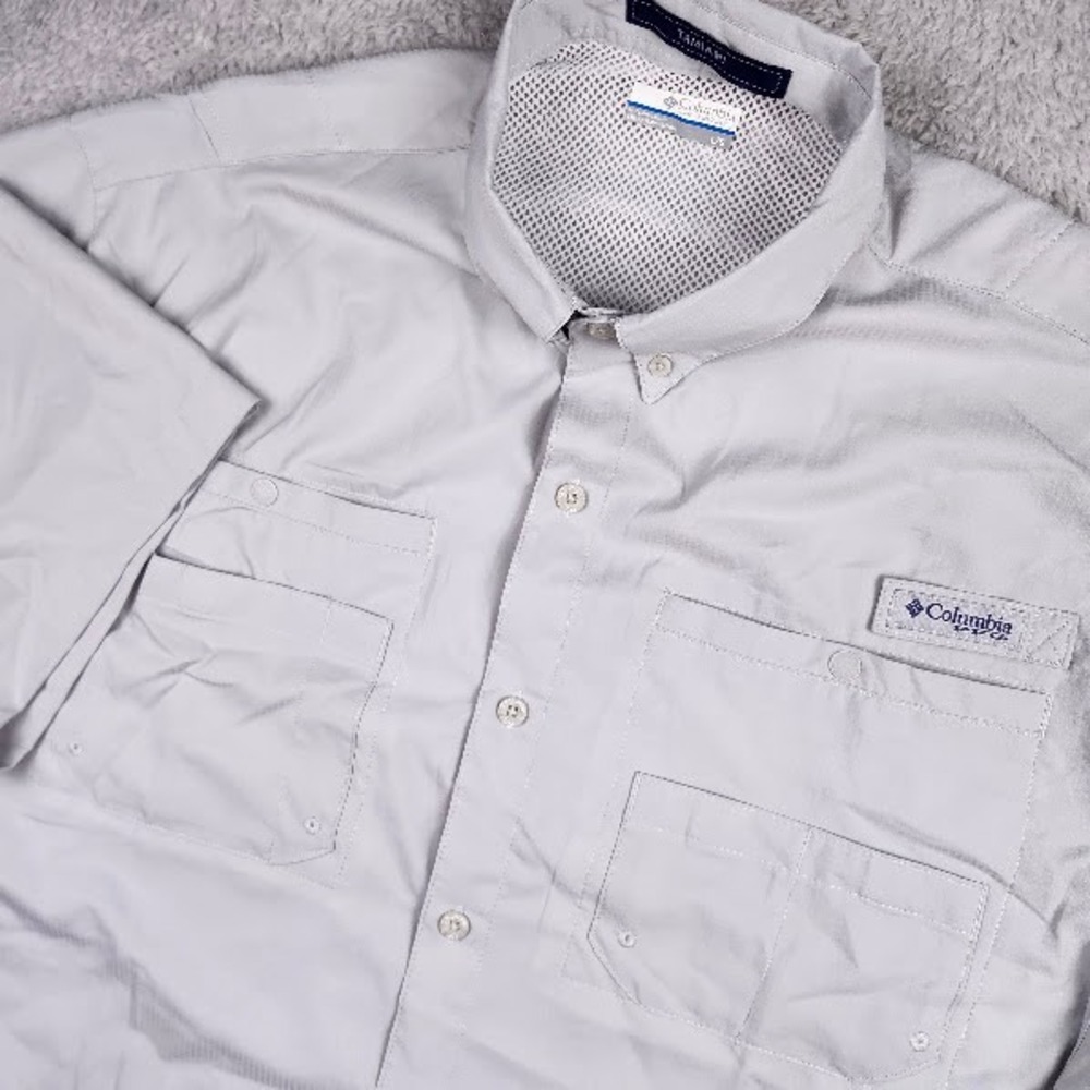 Columbia Tamiami Fishing Shirt Mens Large Gray PFG Omni Shade SS Vented